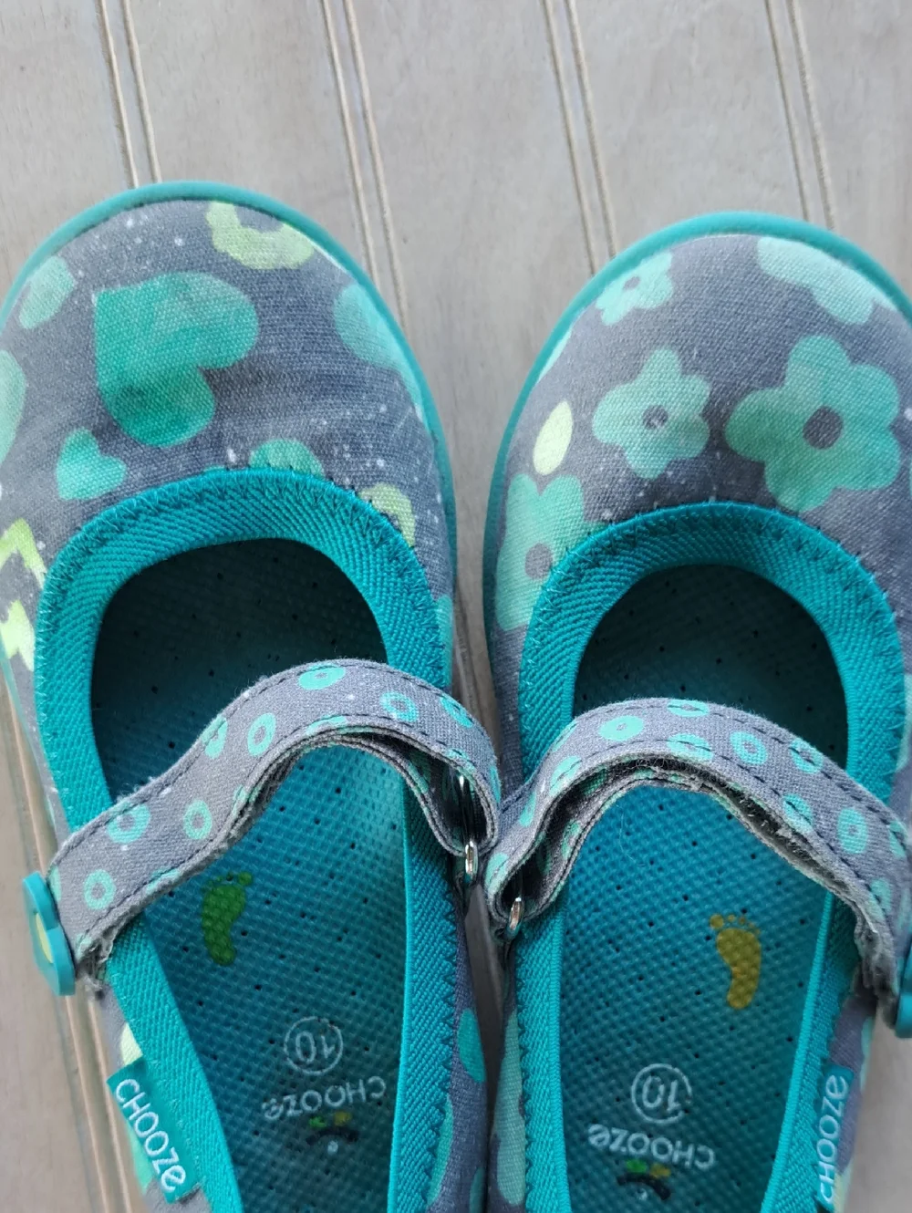 Chooze Jump Blossom Mary Jane Flats Toddler Girl Print Teal Floral Comfort Shoes